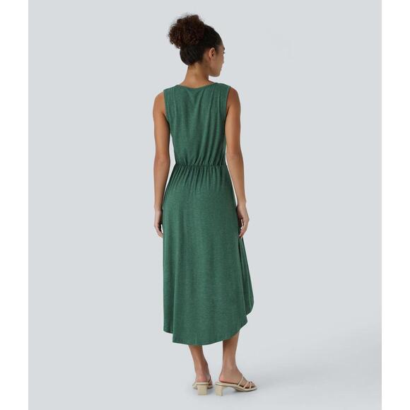 NWT Halara Deep V Neck Sleeveless High Low Crossover Hem Midi Casual Dress - XL - Picture 3 of 12